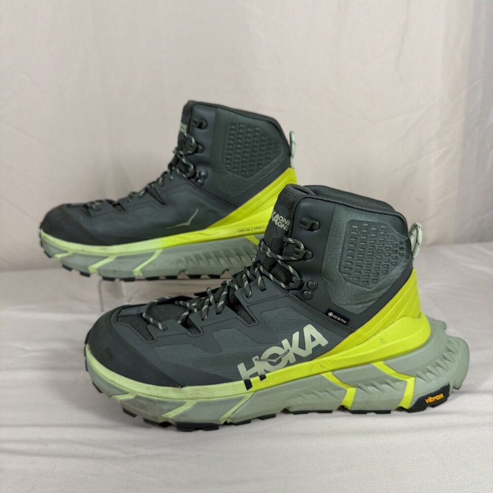 HOKA TenNine Hike GTX Gore-Tex Hiking Boots Gray Green Men 12D Vibram